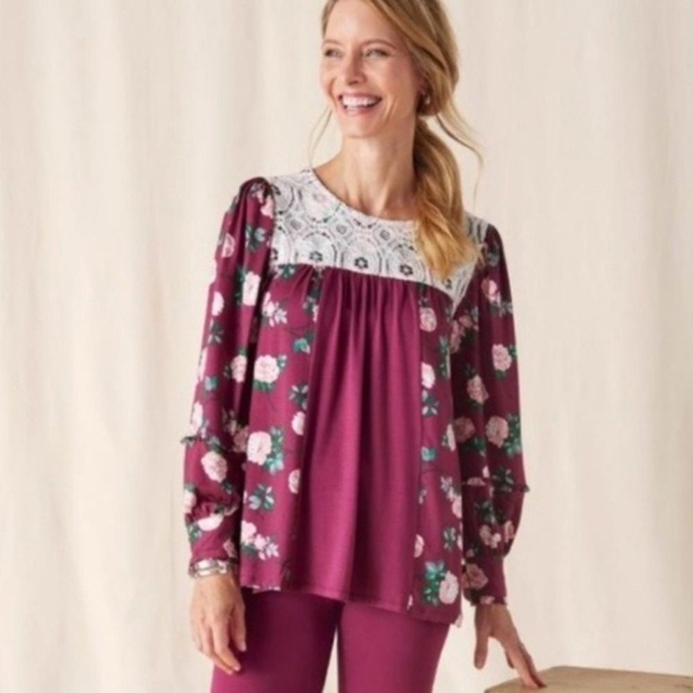 Matilda Jane Heart to Heart Sweet Rosebud Burgundy Floral Lace Tunic Top XXL